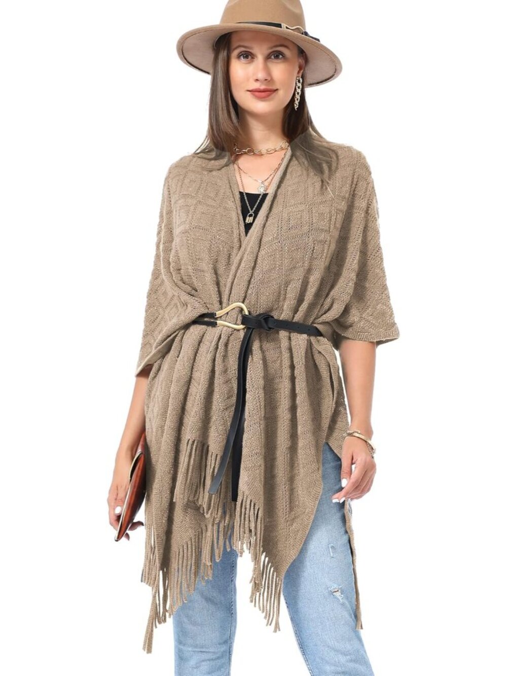 Soul Young Knit Shawl Wrap for Women Ladies Fringe Poncho Blanket Cardigan Cape - Picture 5 of 8